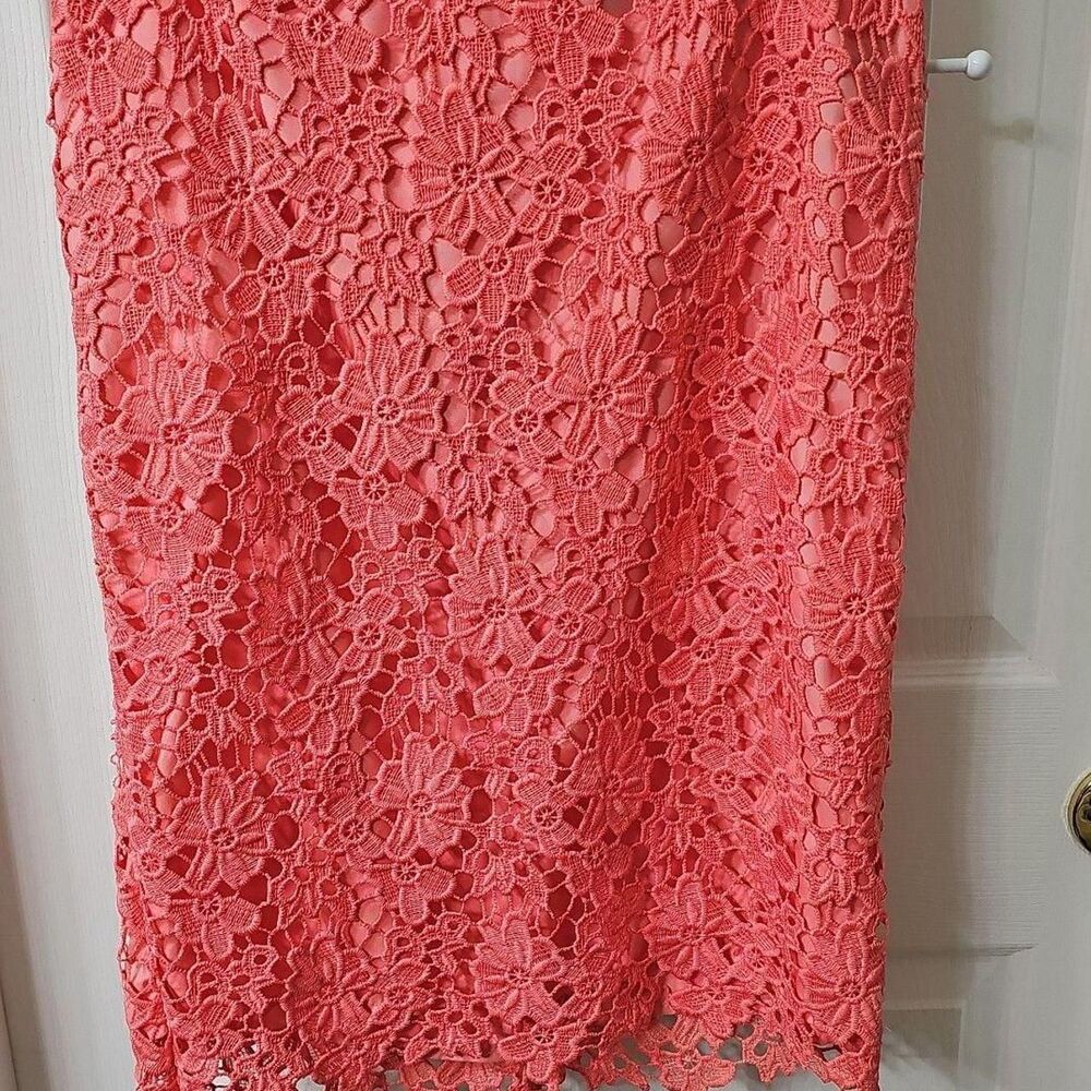 Liz Claiborne Career Coral Pink Floral Lace Lined Pencil Skirt Size 4